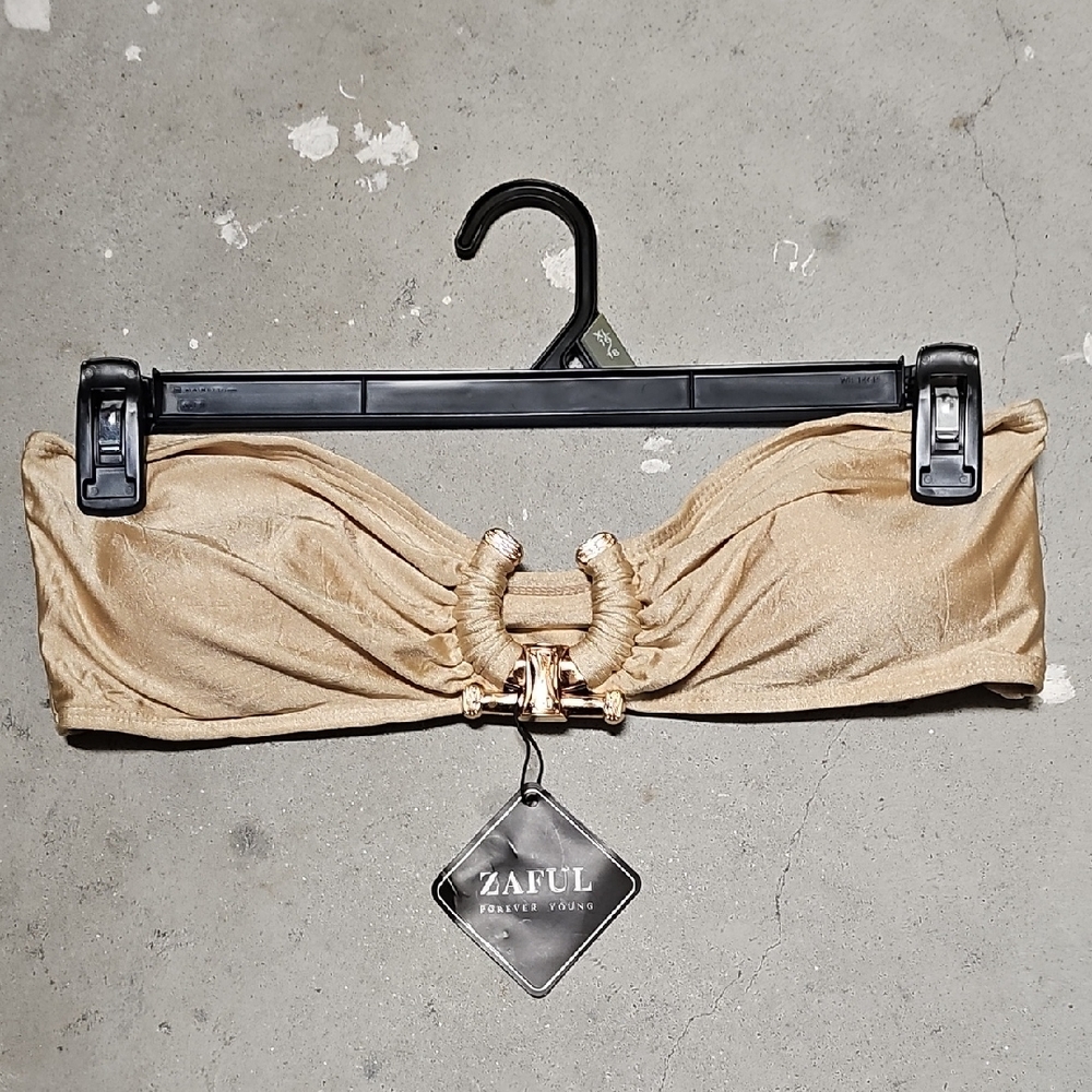 Nwt Zaful Gold Metallic Bandeau Bikini Top #142